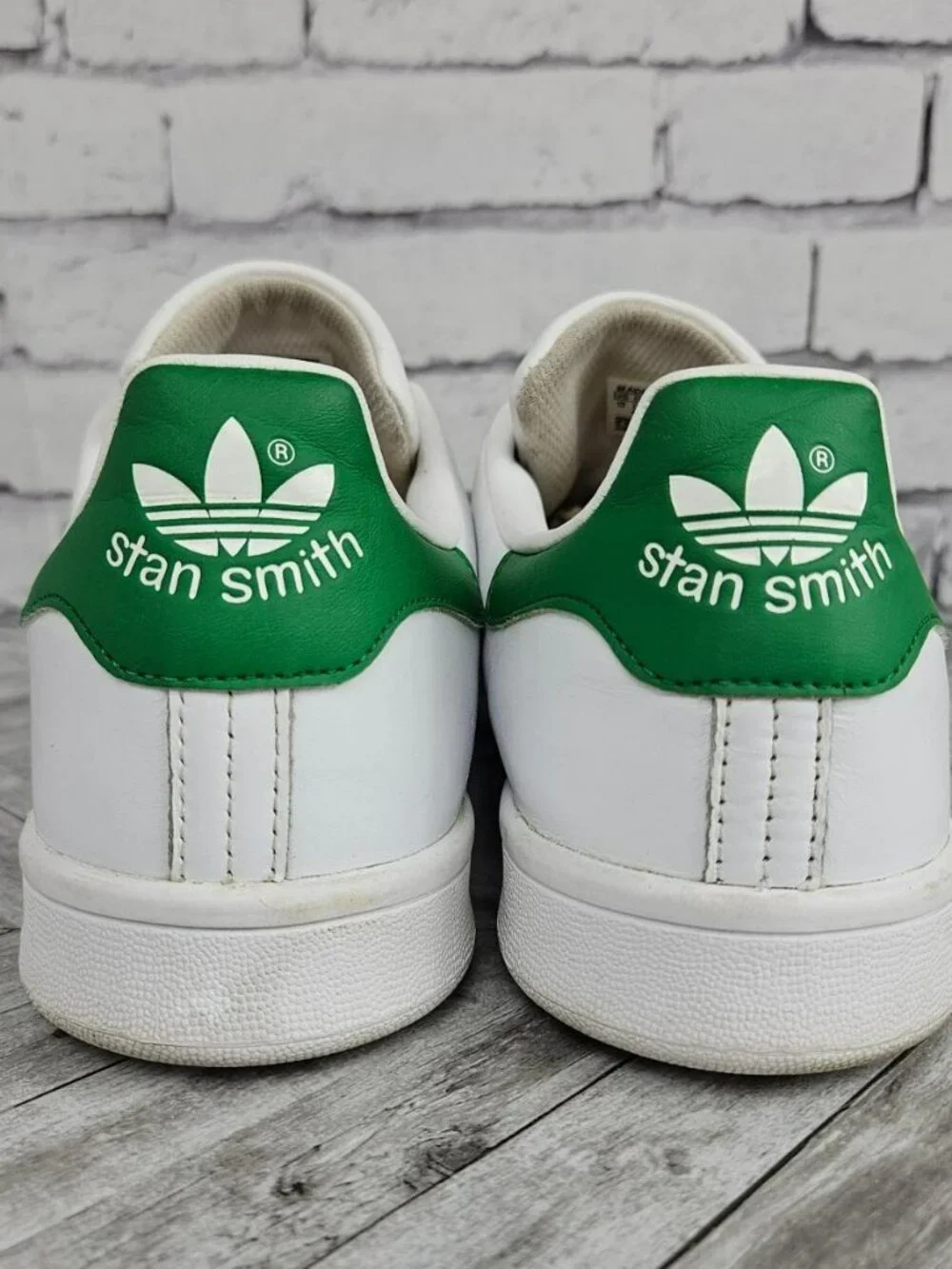 Adidas Mens 12 Stan Smith Classic White Green Leather Sneakers Shoes Preowned